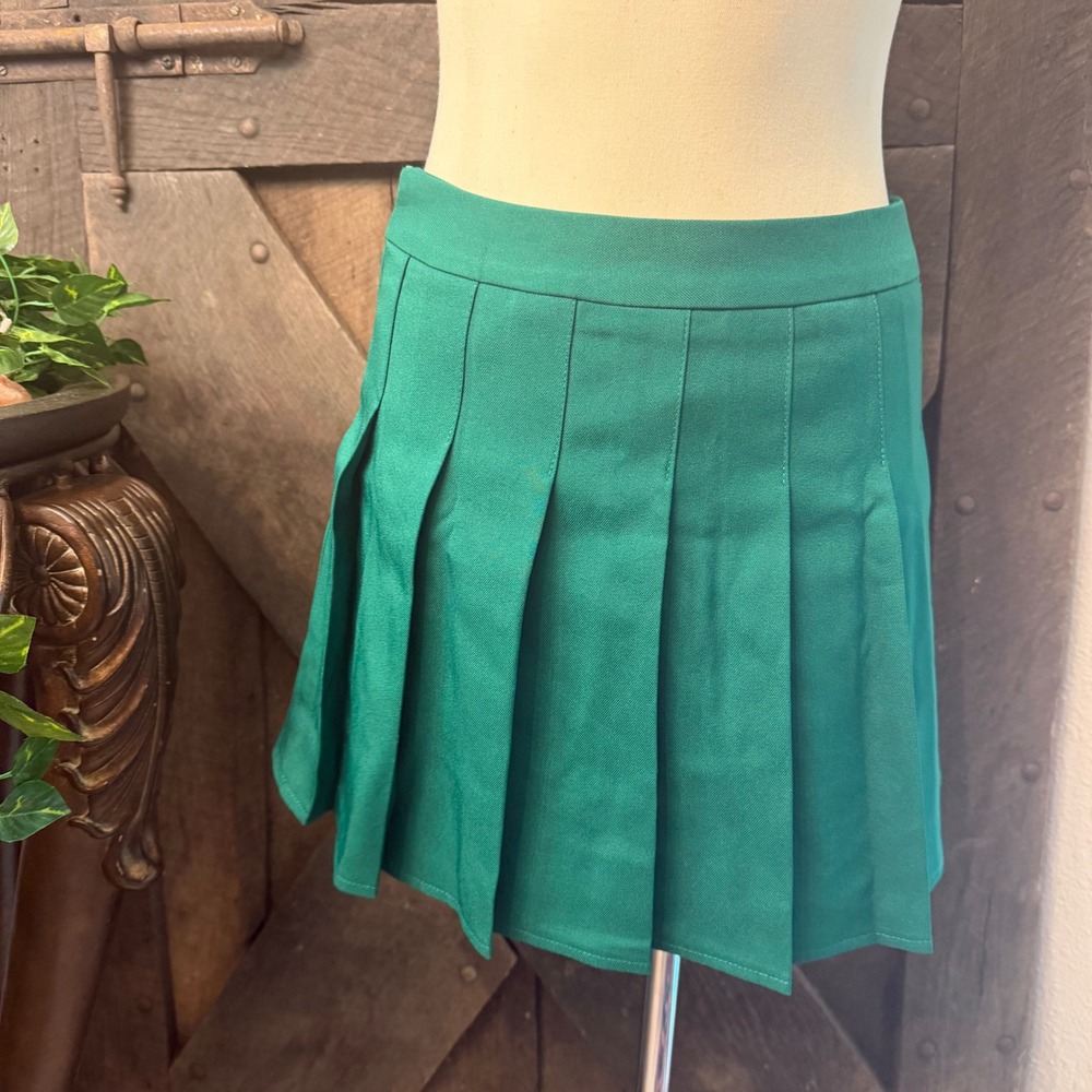 TONCHENGSD Pleated Mini Skirt M Green School Girl Academic